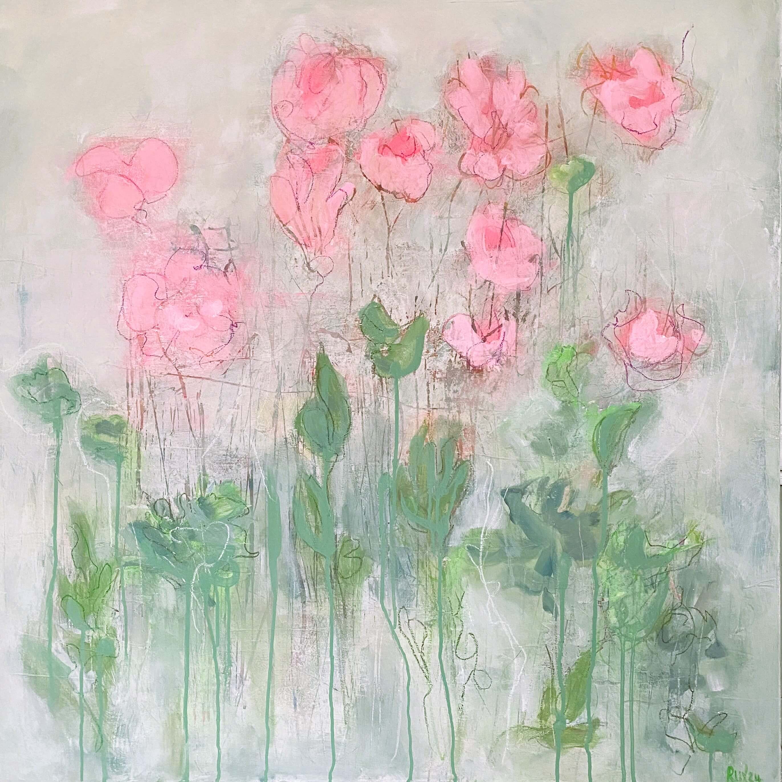 tableau fleurs roses